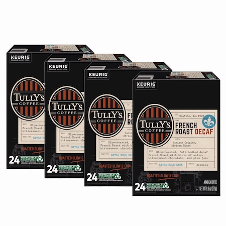 Tullys Coffee Decaffeinated Coffee, French Roast Decaf, K-Cup, Decaffeinated Coffee, 3.5 lbs, 96 PK 192419